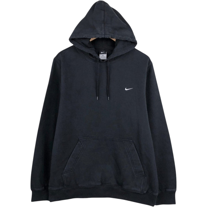 Nike plain logo embroidered sweatshirt pullover hoodie, men's size XL. cotton black type Vintage Second Hand