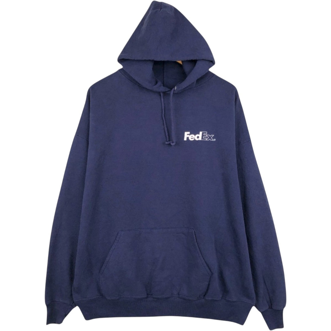 90s-00'S Jerzees FedEx Advertising Sweatshirt Pullover Hoodie, Men's XXL equivalent. cotton navy blue type Vintage Second Hand