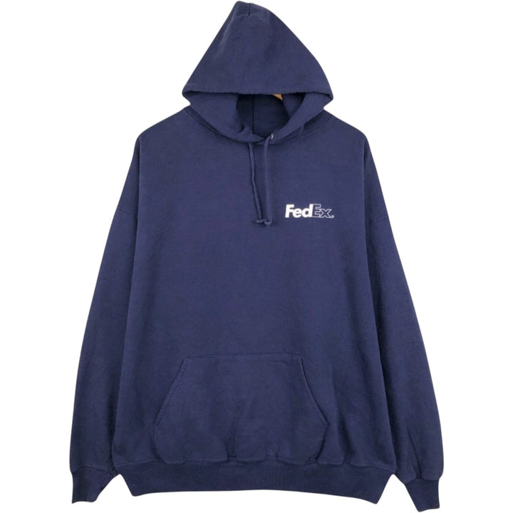 90s-00'S Jerzees FedEx Advertising Sweatshirt Pullover Hoodie, Men's XXL equivalent. cotton navy blue type Vintage Second Hand