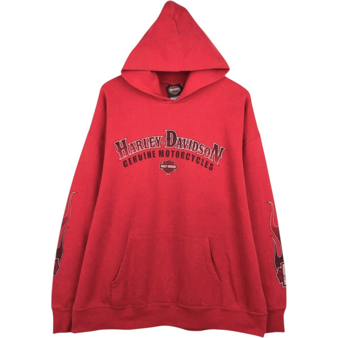 2000'S Harley-Davidson Fire Pattern Advertising Sweatshirt Pullover Hoodie, Men's Size XL (approx.) cotton red type Vintage Second Hand