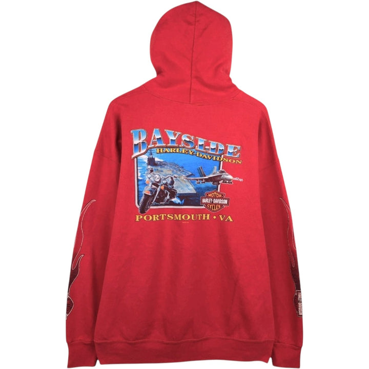 2000'S Harley-Davidson Fire Pattern Advertising Sweatshirt Pullover Hoodie, Men's Size XL (approx.) cotton red type Vintage Second Hand