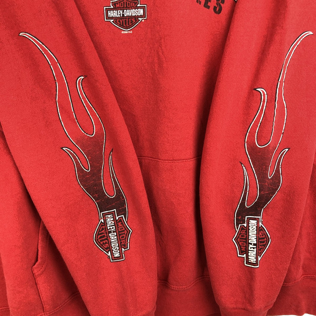 2000'S Harley-Davidson Fire Pattern Advertising Sweatshirt Pullover Hoodie, Men's Size XL (approx.) cotton red type Vintage Second Hand