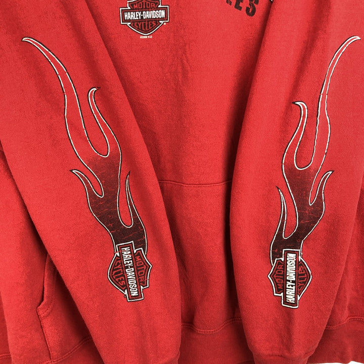 2000'S Harley-Davidson Fire Pattern Advertising Sweatshirt Pullover Hoodie, Men's Size XL (approx.) cotton red type Vintage Second Hand