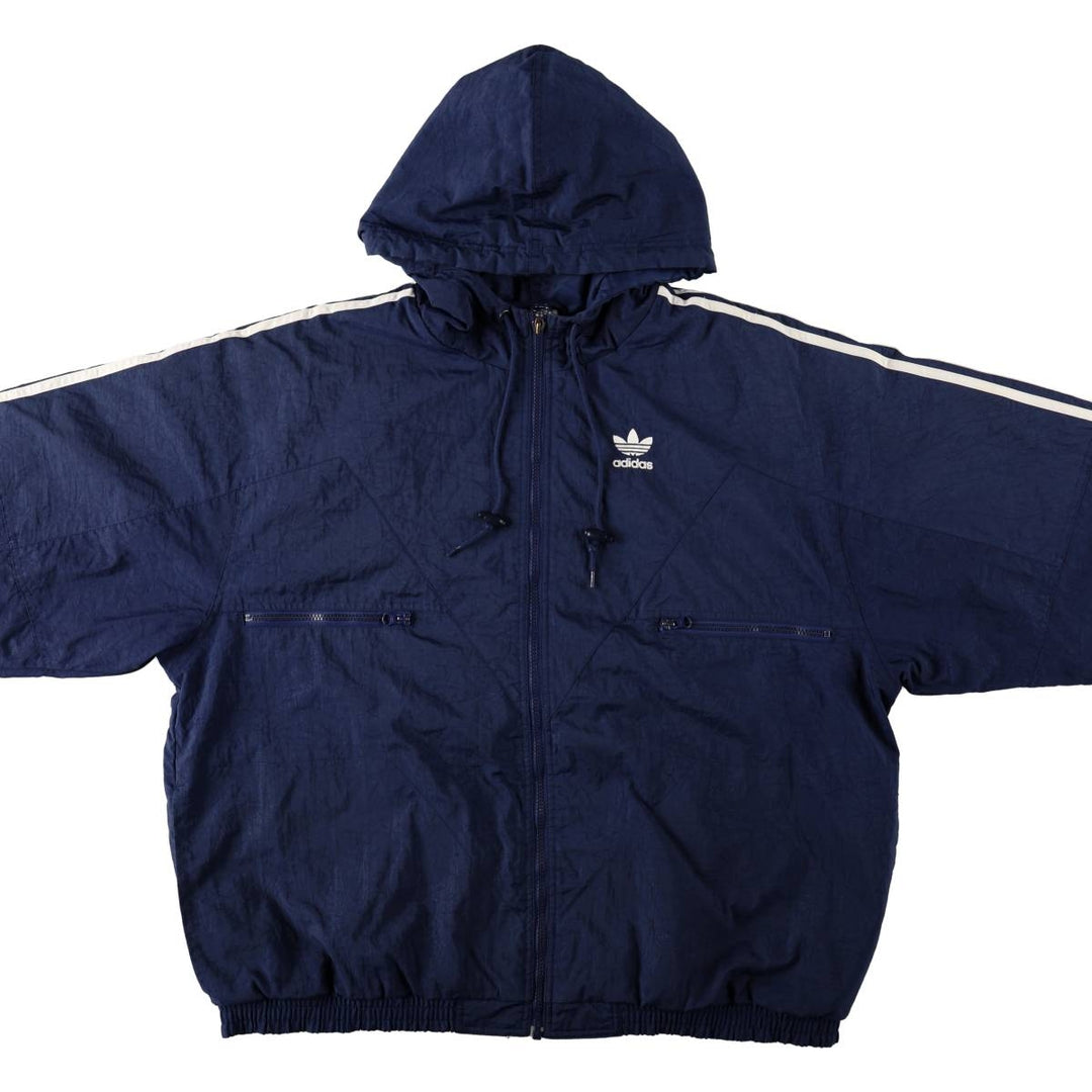 2000'S adidas padded hoodie/puffer jacket, men's size XL Nylon navy blue type Vintage Second Hand