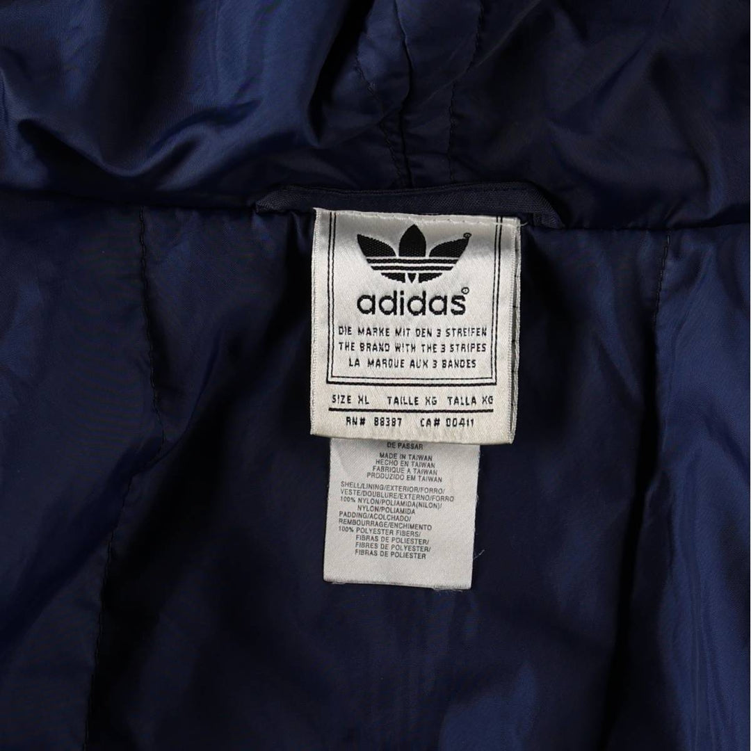 2000'S adidas padded hoodie/puffer jacket, men's size XL Nylon navy blue type Vintage Second Hand