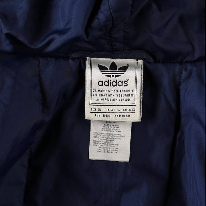 2000'S adidas padded hoodie/puffer jacket, men's size XL Nylon navy blue type Vintage Second Hand