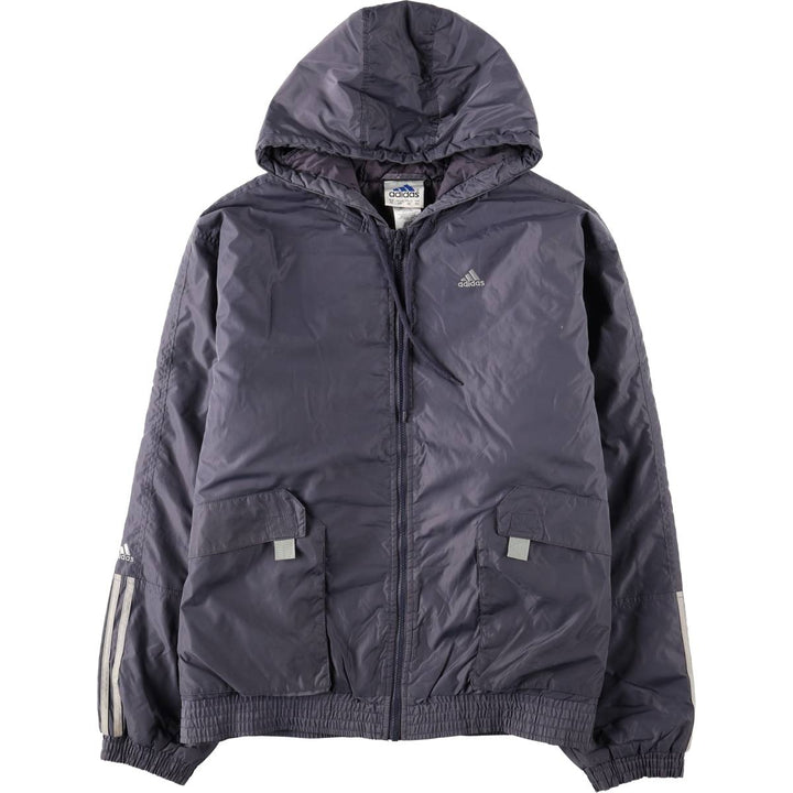 2000'S Adidas back logo padded hoodie puffer jacket, men's size XL (approx.) Nylon gray type Vintage Second Hand