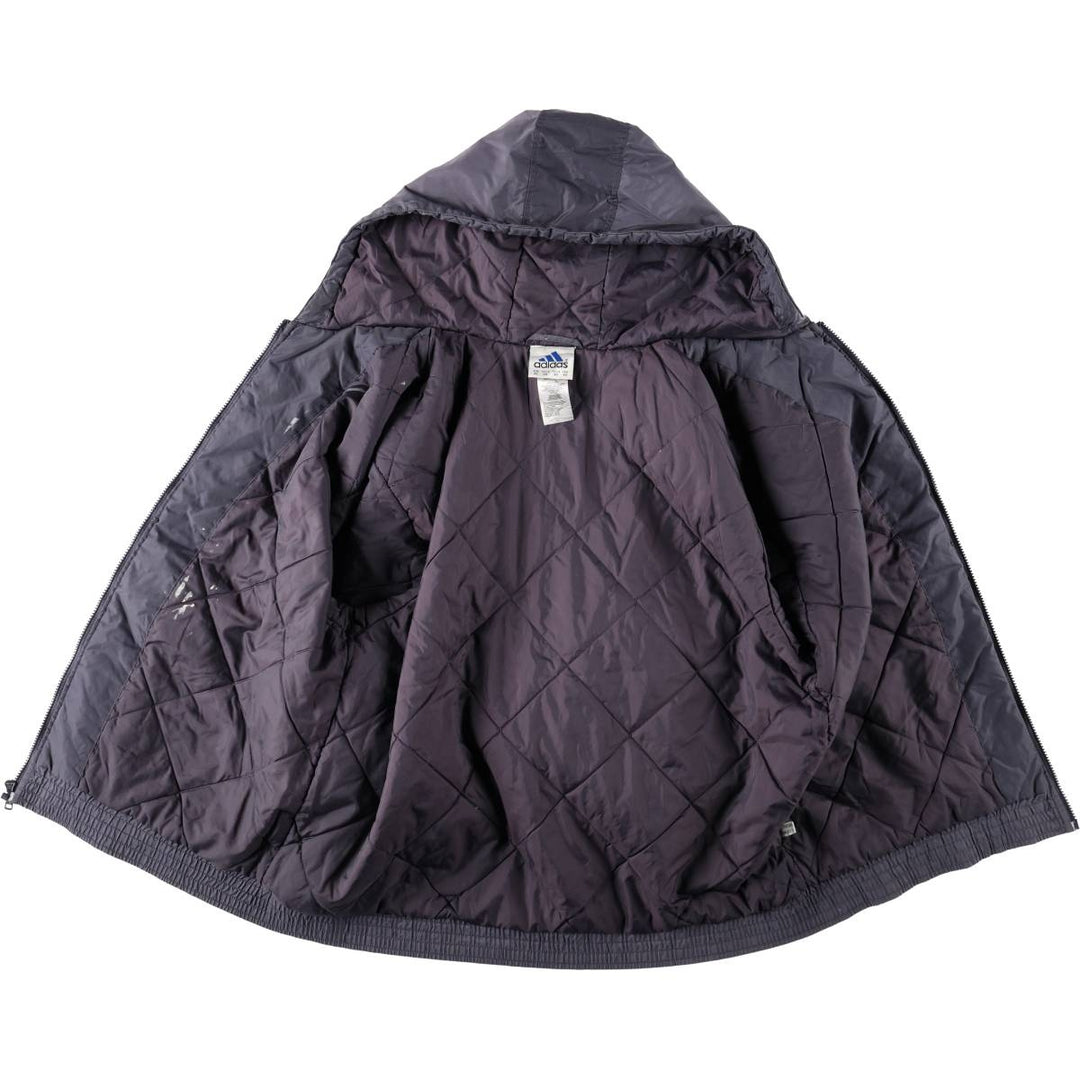 2000'S Adidas back logo padded hoodie puffer jacket, men's size XL (approx.) Nylon gray type Vintage Second Hand