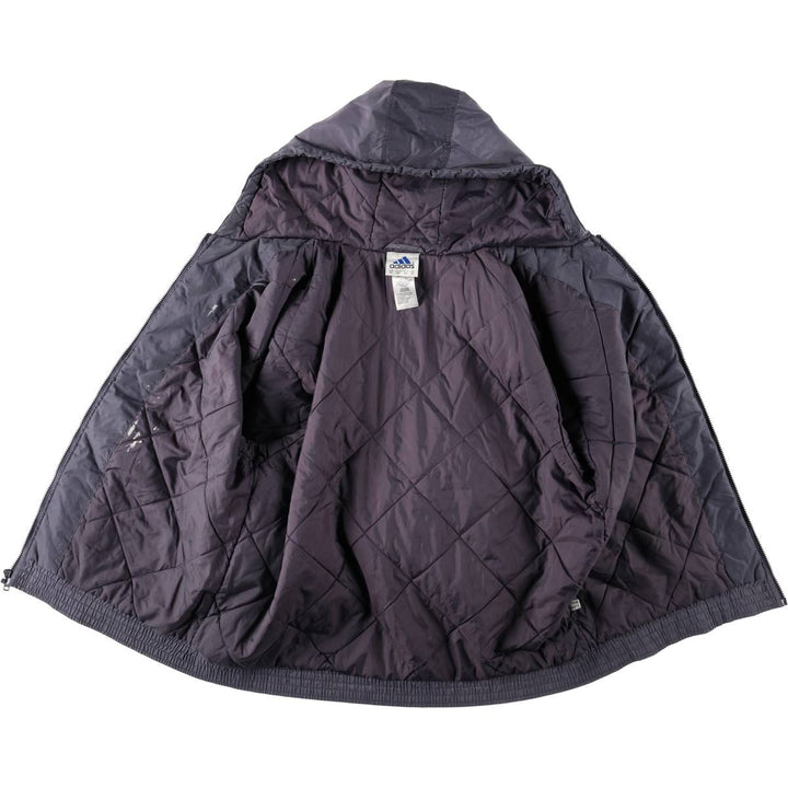 2000'S Adidas back logo padded hoodie puffer jacket, men's size XL (approx.) Nylon gray type Vintage Second Hand