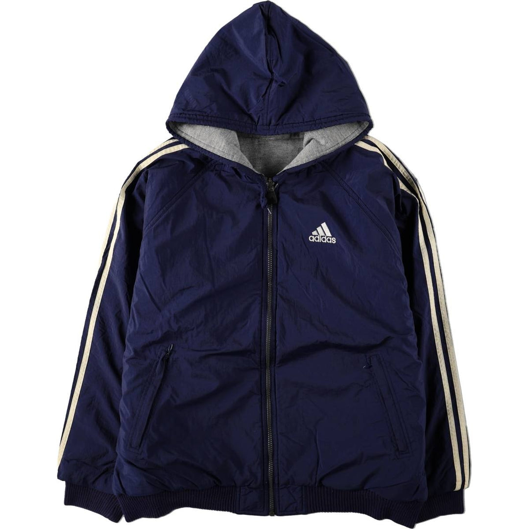 90s-00'S Adidas reversible padded hoodie puffer jacket, men's size L (approx.) Nylon gray type Vintage Second Hand