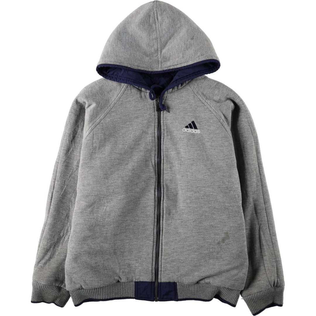 90s-00'S Adidas reversible padded hoodie puffer jacket, men's size L (approx.) Nylon gray type Vintage Second Hand