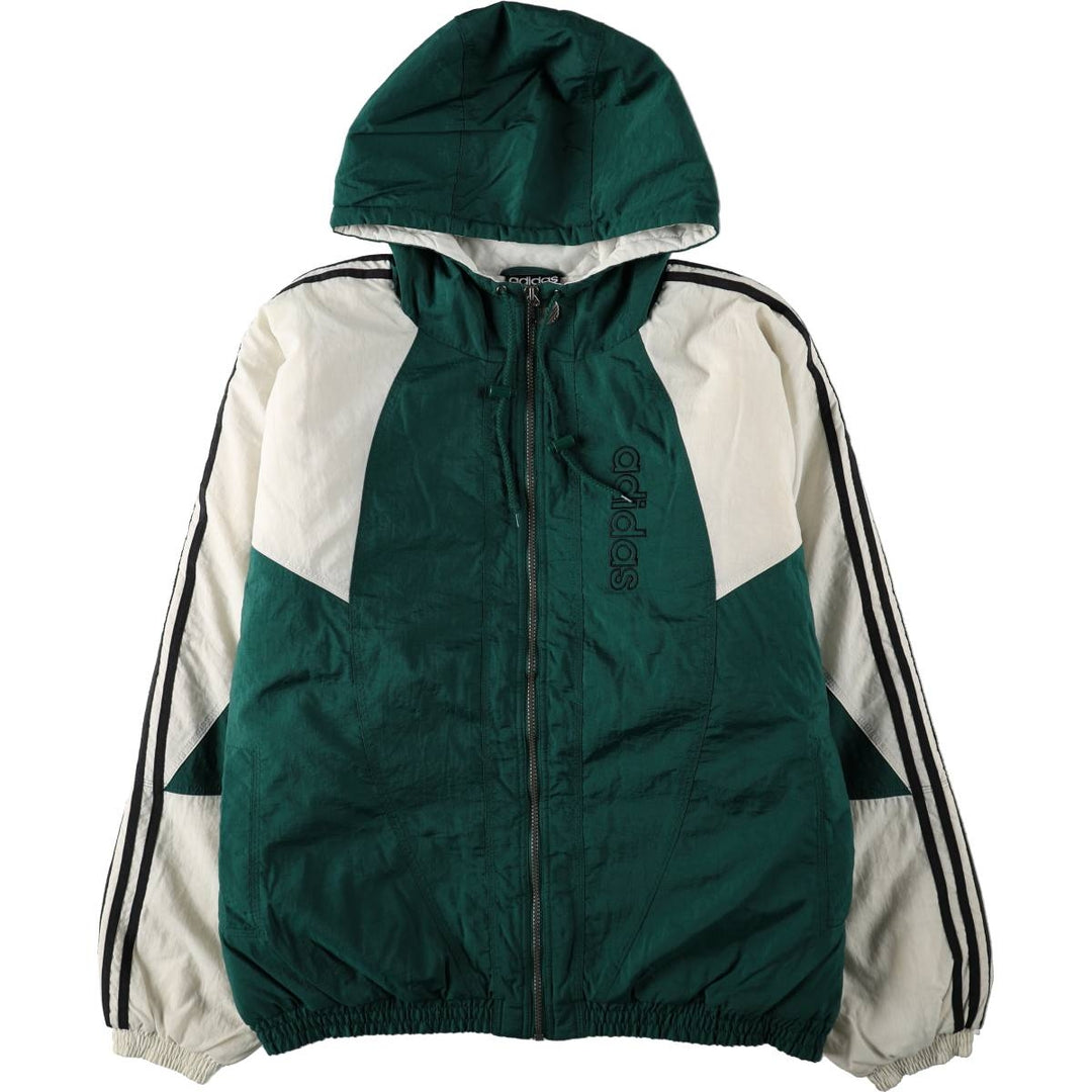 Vintage 80s-90'S Adidas padded hoodie/puffer jacket, men's size XL. Nylon Green type dark green Vintage Second Hand