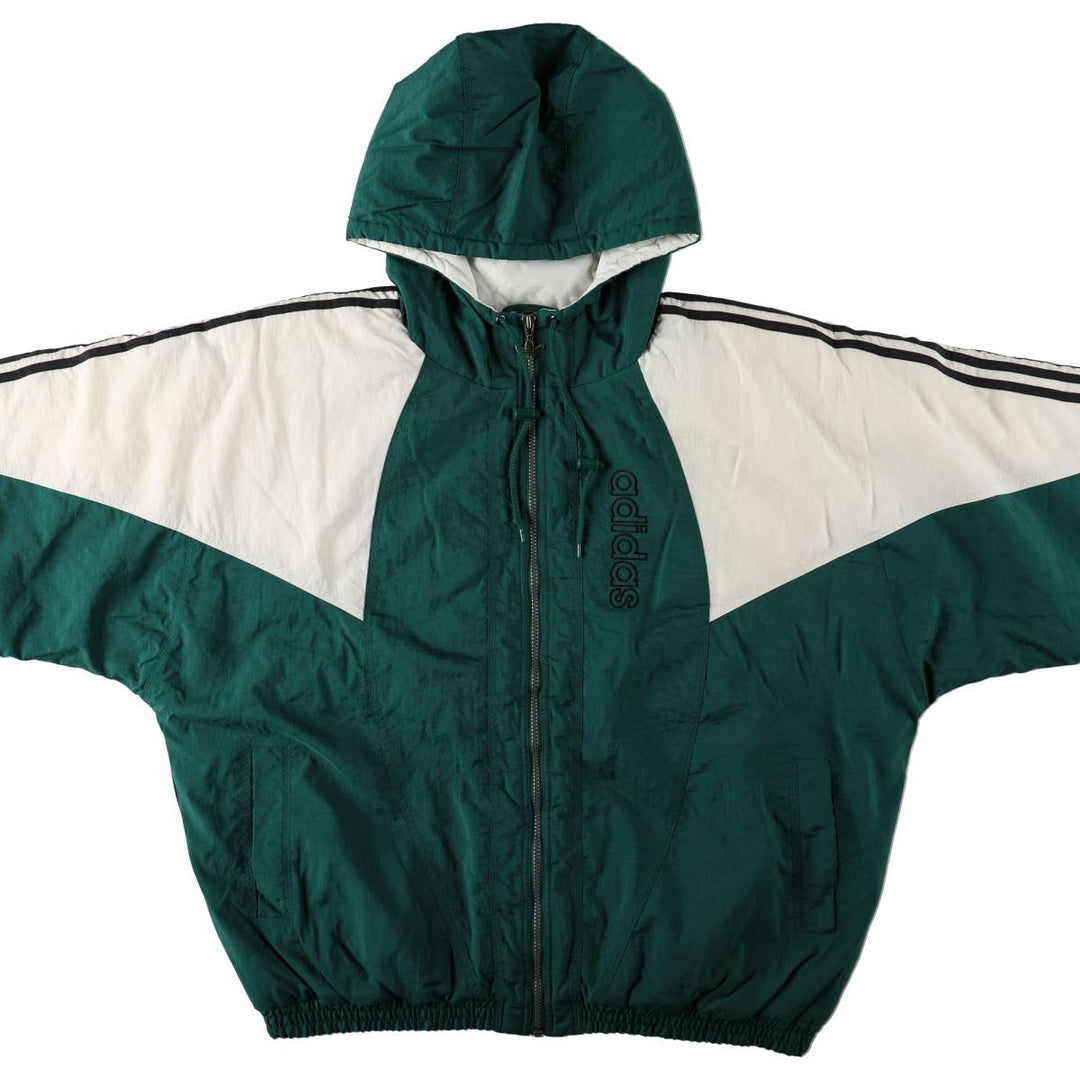 Vintage 80s-90'S Adidas padded hoodie/puffer jacket, men's size XL. Nylon Green type dark green Vintage Second Hand