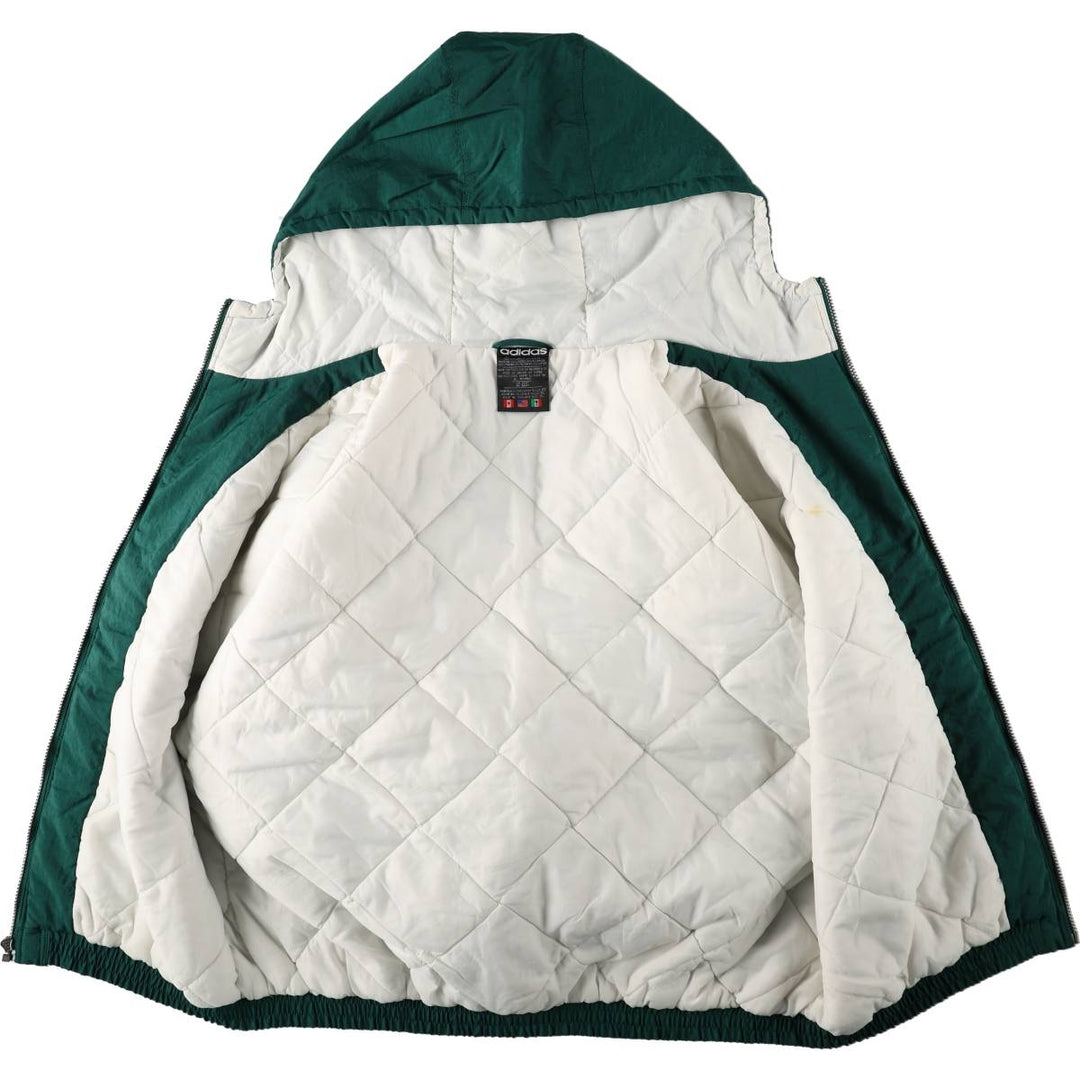 Vintage 80s-90'S Adidas padded hoodie/puffer jacket, men's size XL. Nylon Green type dark green Vintage Second Hand