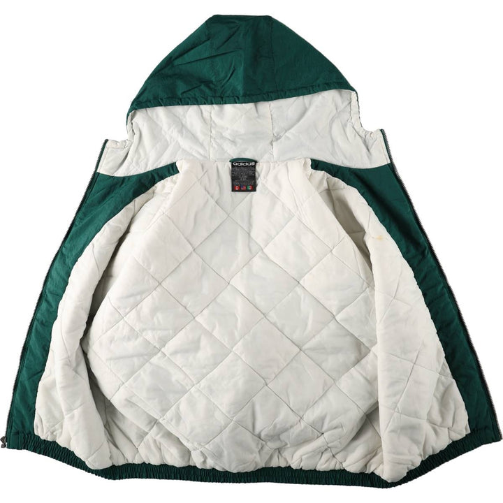 Vintage 80s-90'S Adidas padded hoodie/puffer jacket, men's size XL. Nylon Green type dark green Vintage Second Hand