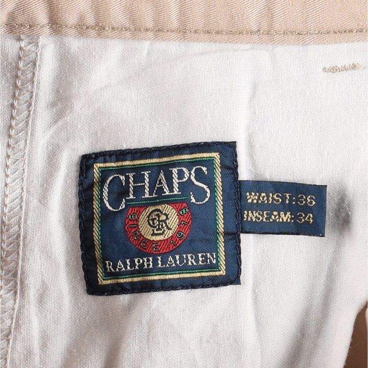 1980'S Ralph Lauren CHAPS Chino Pants, Waist: 36, Inseam: 34 (Men's W34 equivalent), Vintage. cotton Beige type Vintage Second Hand