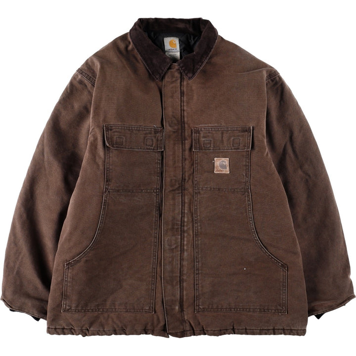 Carhartt Traditional Coat, Padded Duck Full-Zip Hoodie, Made in USA, Men's Size XL (approx.) cotton brown type Vintage Second Hand
