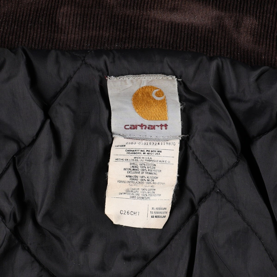 Carhartt Traditional Coat, Padded Duck Full-Zip Hoodie, Made in USA, Men's Size XL (approx.) cotton brown type Vintage Second Hand