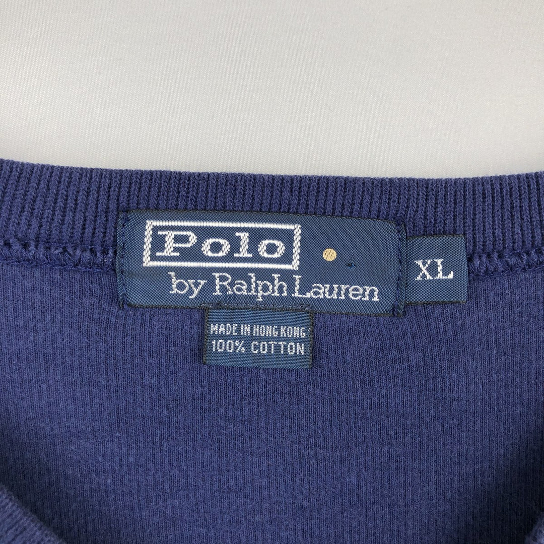 Ralph Lauren POLO by Ralph Lauren One-Point Logo Sweatshirt, Men's Size XL (approx.), V-Neck cotton navy blue type Vintage Second Hand