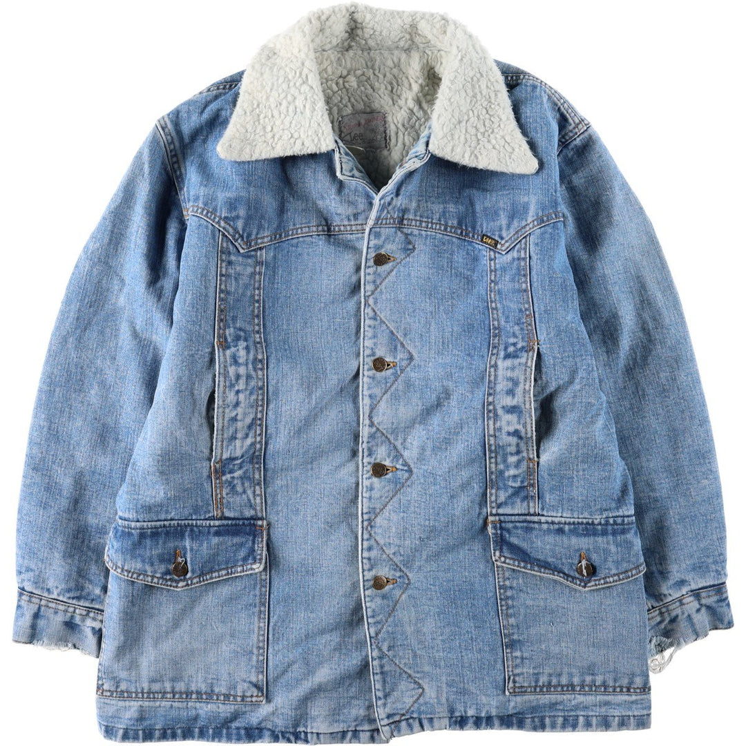 1970'S Lee Storm Rider Padded Denim Boa Jacket, Made in USA, Men's XL equivalent, Vintage unclear blue type Vintage Second Hand