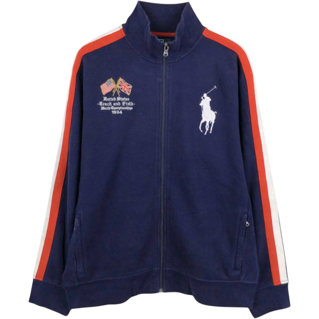 Ralph Lauren POLO by Ralph Lauren Stars and Stripes Big Pony Full-Zip Sweatshirt (Men's XL equivalent) cotton navy blue type Vintage Second Hand