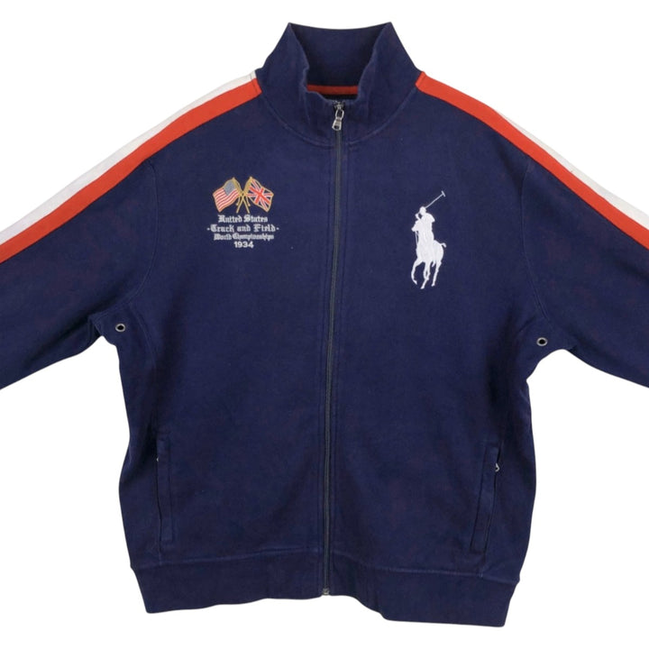 Ralph Lauren POLO by Ralph Lauren Stars and Stripes Big Pony Full-Zip Sweatshirt (Men's XL equivalent) cotton navy blue type Vintage Second Hand