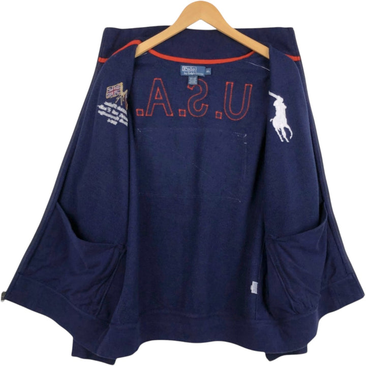 Ralph Lauren POLO by Ralph Lauren Stars and Stripes Big Pony Full-Zip Sweatshirt (Men's XL equivalent) cotton navy blue type Vintage Second Hand