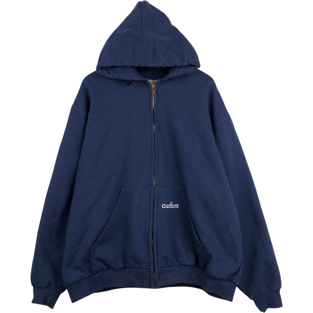 2000'S Carhartt Thermal Liner Sweat Full-Zip Hoodie, Men's XXL equivalent. cotton navy blue type Vintage Second Hand