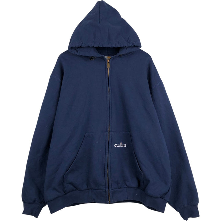 2000'S Carhartt Thermal Liner Sweat Full-Zip Hoodie, Men's XXL equivalent. cotton navy blue type Vintage Second Hand