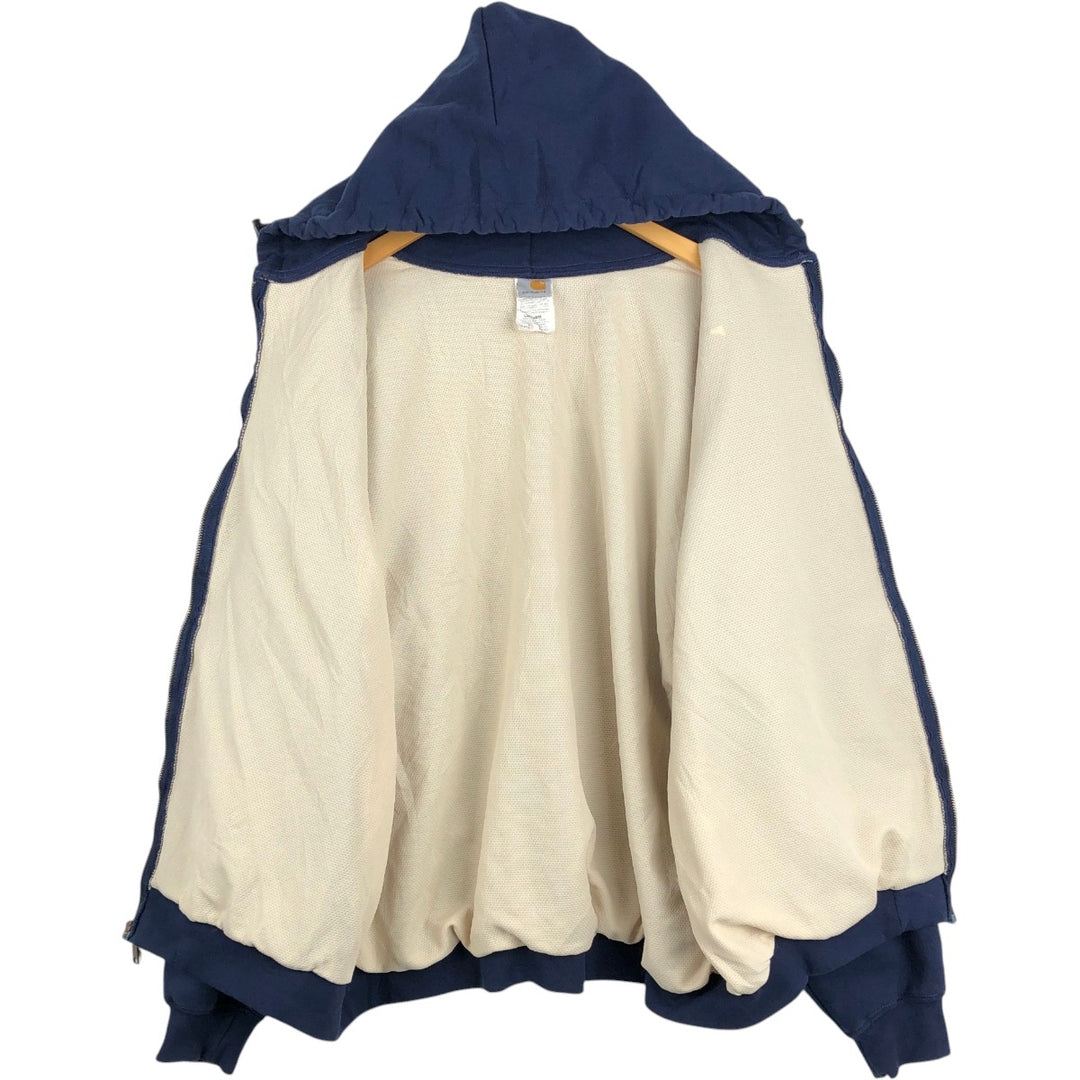 2000'S Carhartt Thermal Liner Sweat Full-Zip Hoodie, Men's XXL equivalent. cotton navy blue type Vintage Second Hand
