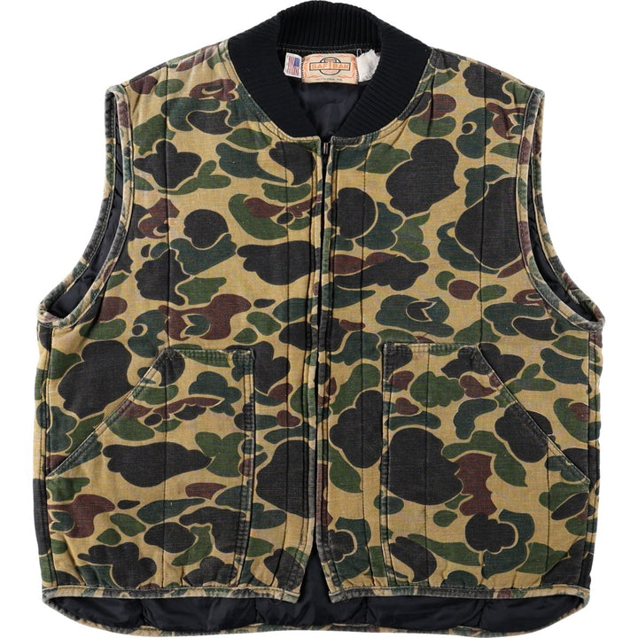 1970'S SAF-T-BAK Camouflage Pattern Duck Hunter Camo Padded Work Vest, Made in USA, Men's Size L (Equivalent), Vintage unclear Khaki type Vintage Second Hand