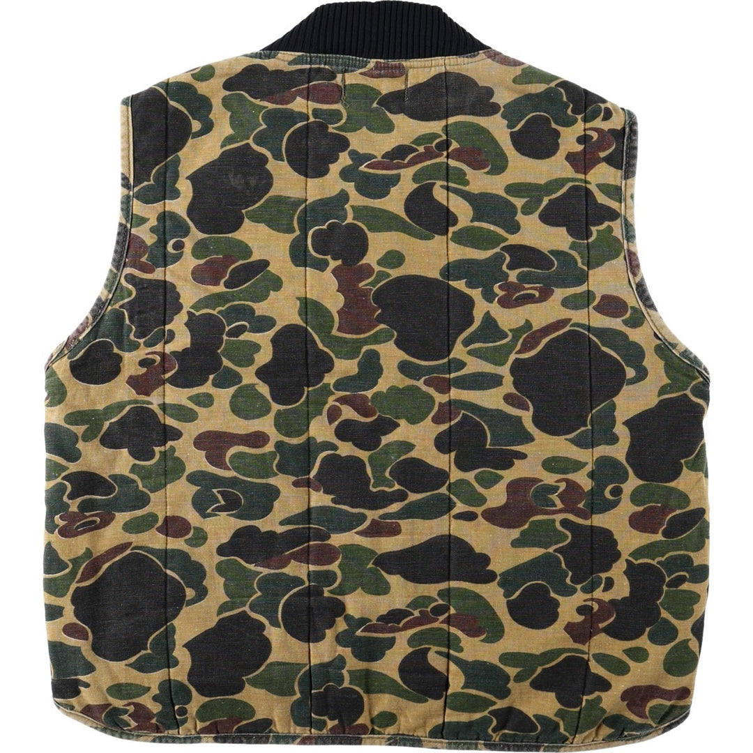 1970'S SAF-T-BAK Camouflage Pattern Duck Hunter Camo Padded Work Vest, Made in USA, Men's Size L (Equivalent), Vintage unclear Khaki type Vintage Second Hand