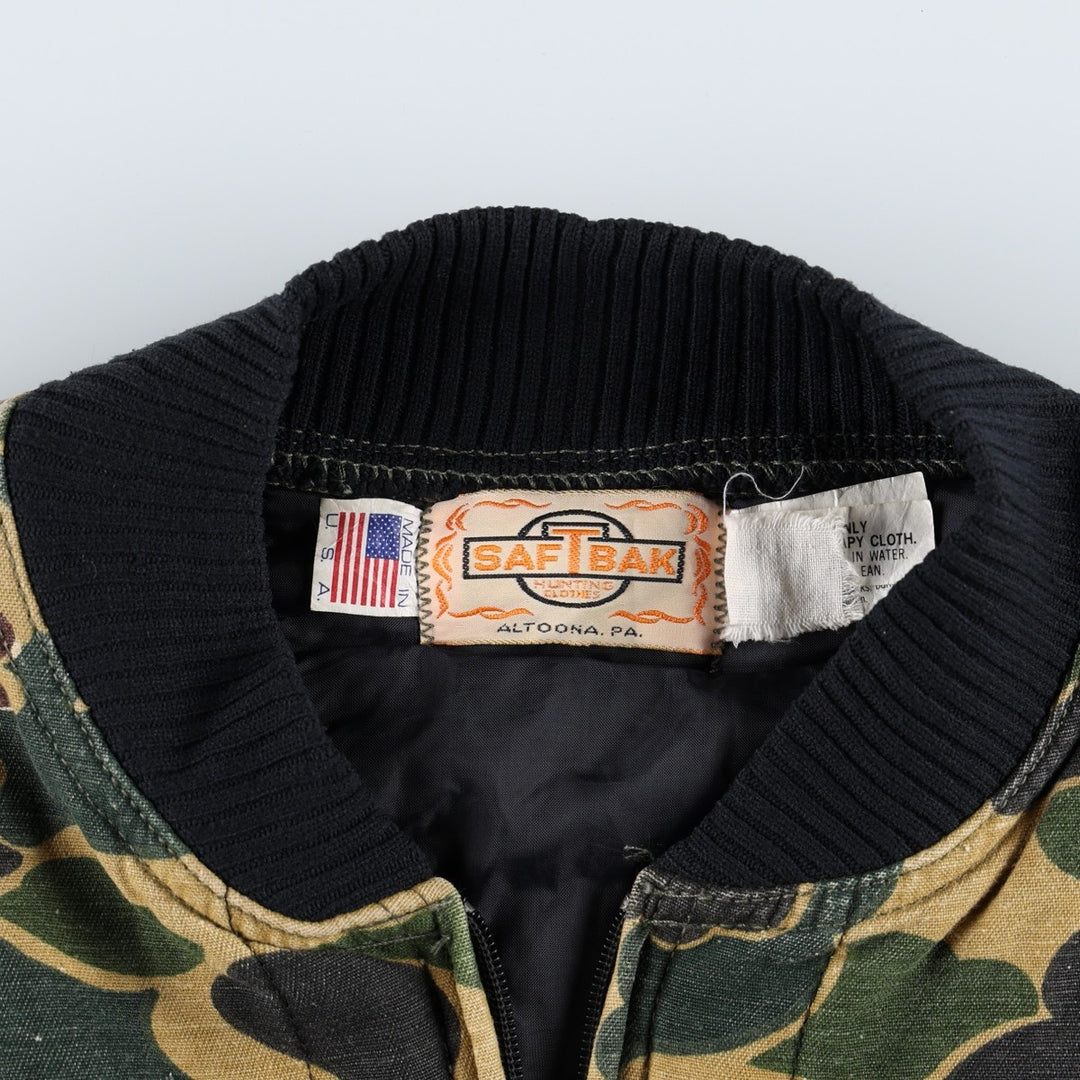 1970'S SAF-T-BAK Camouflage Pattern Duck Hunter Camo Padded Work Vest, Made in USA, Men's Size L (Equivalent), Vintage unclear Khaki type Vintage Second Hand
