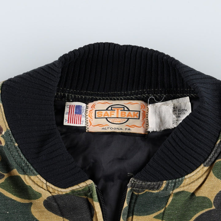 1970'S SAF-T-BAK Camouflage Pattern Duck Hunter Camo Padded Work Vest, Made in USA, Men's Size L (Equivalent), Vintage unclear Khaki type Vintage Second Hand