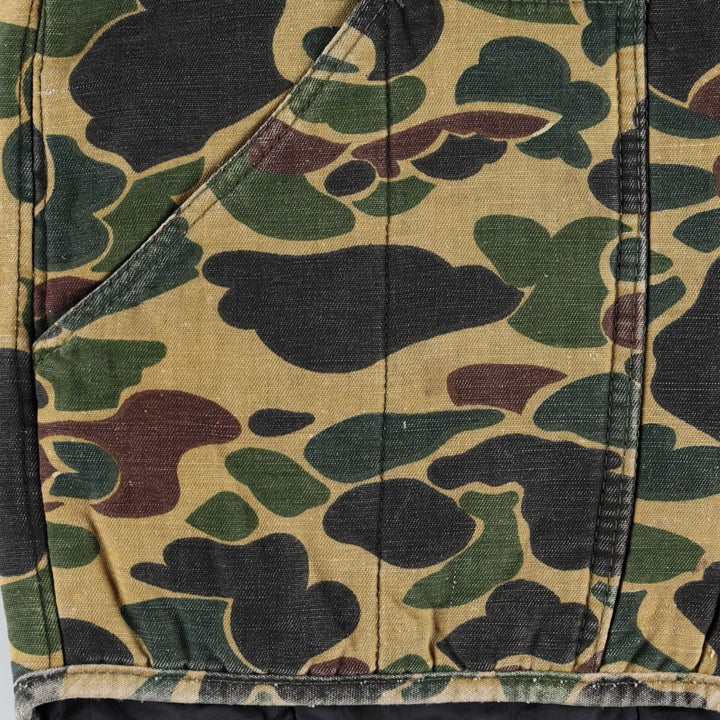 1970'S SAF-T-BAK Camouflage Pattern Duck Hunter Camo Padded Work Vest, Made in USA, Men's Size L (Equivalent), Vintage unclear Khaki type Vintage Second Hand