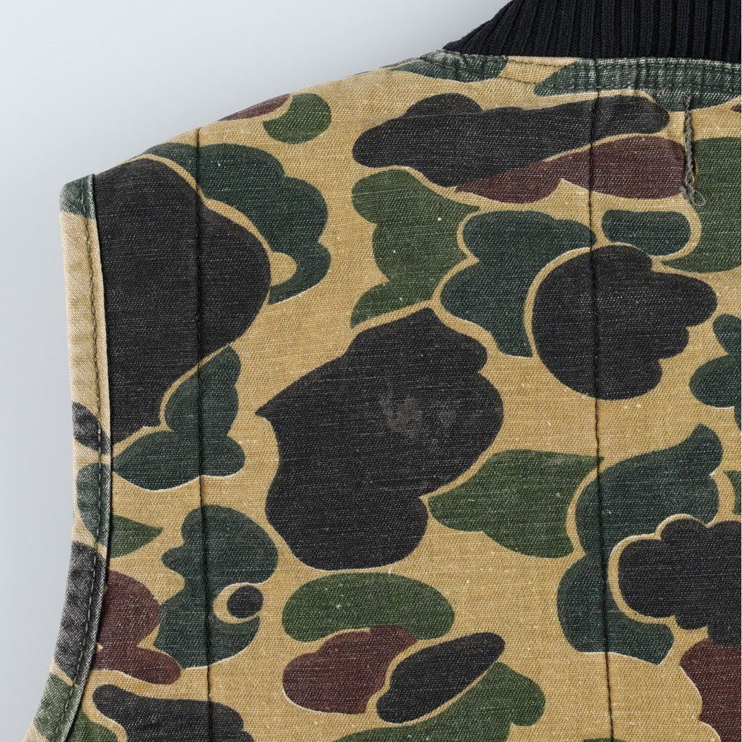 1970'S SAF-T-BAK Camouflage Pattern Duck Hunter Camo Padded Work Vest, Made in USA, Men's Size L (Equivalent), Vintage unclear Khaki type Vintage Second Hand