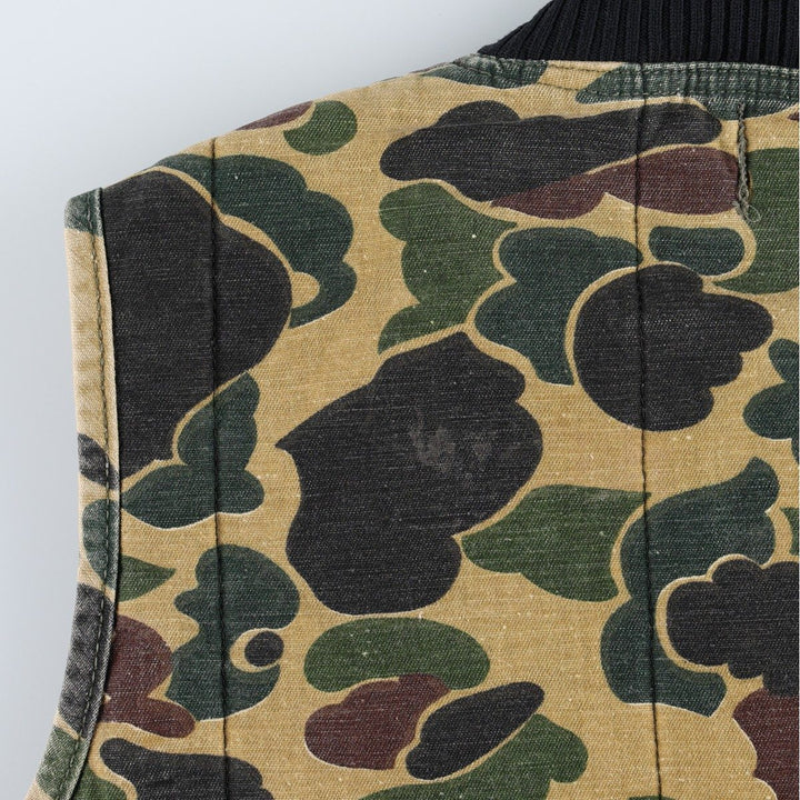 1970'S SAF-T-BAK Camouflage Pattern Duck Hunter Camo Padded Work Vest, Made in USA, Men's Size L (Equivalent), Vintage unclear Khaki type Vintage Second Hand