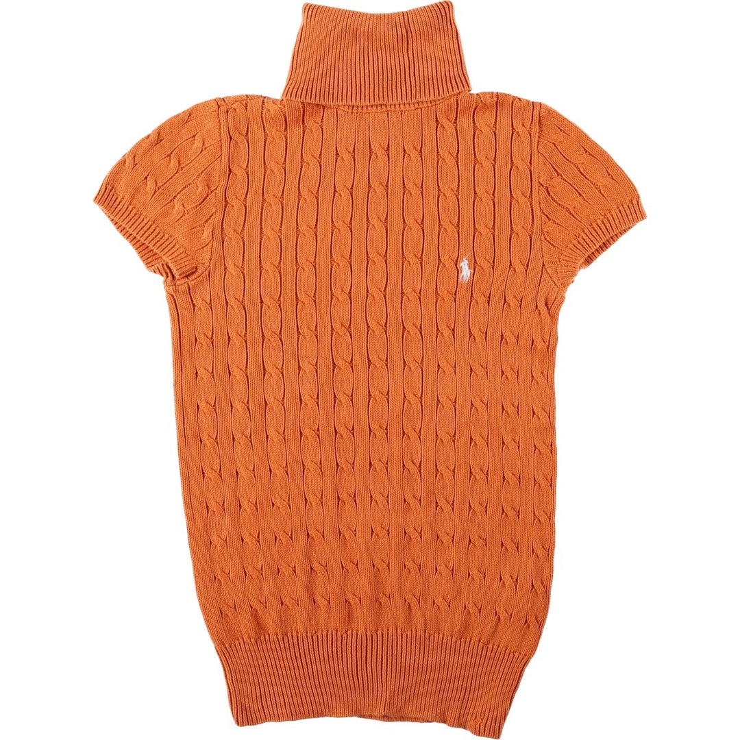 Ralph Lauren RALPH LAUREN SPORT Short-Sleeve Cable Knit Turtleneck Cotton Sweater, Women's Size S (approx.) cotton orange type Vintage Second Hand