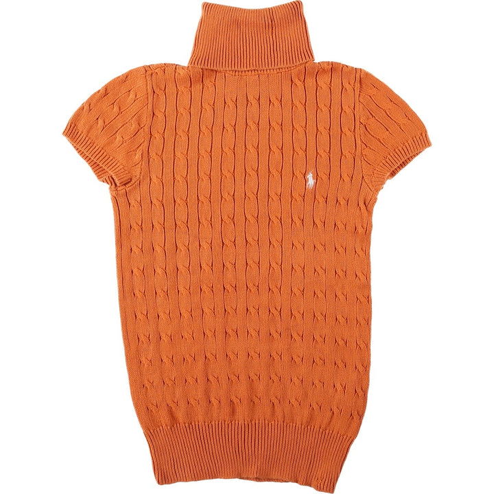 Ralph Lauren RALPH LAUREN SPORT Short-Sleeve Cable Knit Turtleneck Cotton Sweater, Women's Size S (approx.) cotton orange type Vintage Second Hand