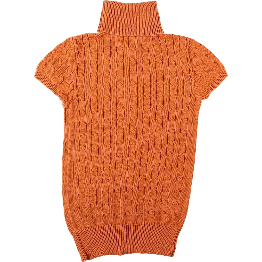 Ralph Lauren RALPH LAUREN SPORT Short-Sleeve Cable Knit Turtleneck Cotton Sweater, Women's Size S (approx.) cotton orange type Vintage Second Hand