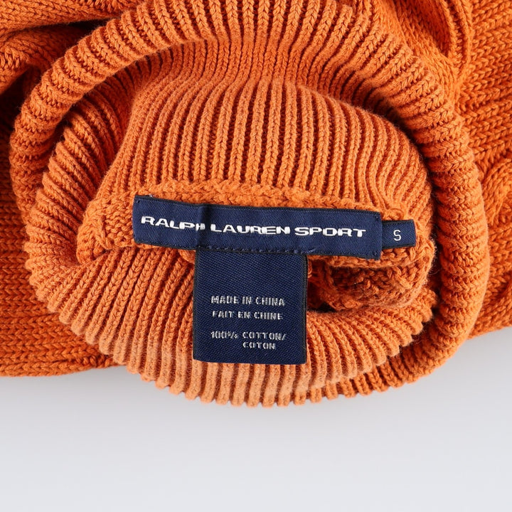 Ralph Lauren RALPH LAUREN SPORT Short-Sleeve Cable Knit Turtleneck Cotton Sweater, Women's Size S (approx.) cotton orange type Vintage Second Hand