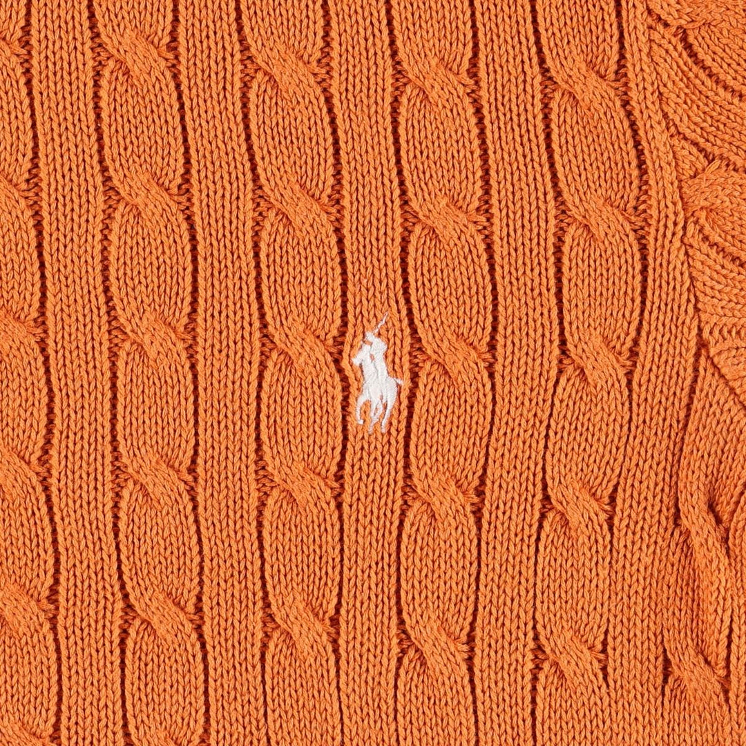 Ralph Lauren RALPH LAUREN SPORT Short-Sleeve Cable Knit Turtleneck Cotton Sweater, Women's Size S (approx.) cotton orange type Vintage Second Hand
