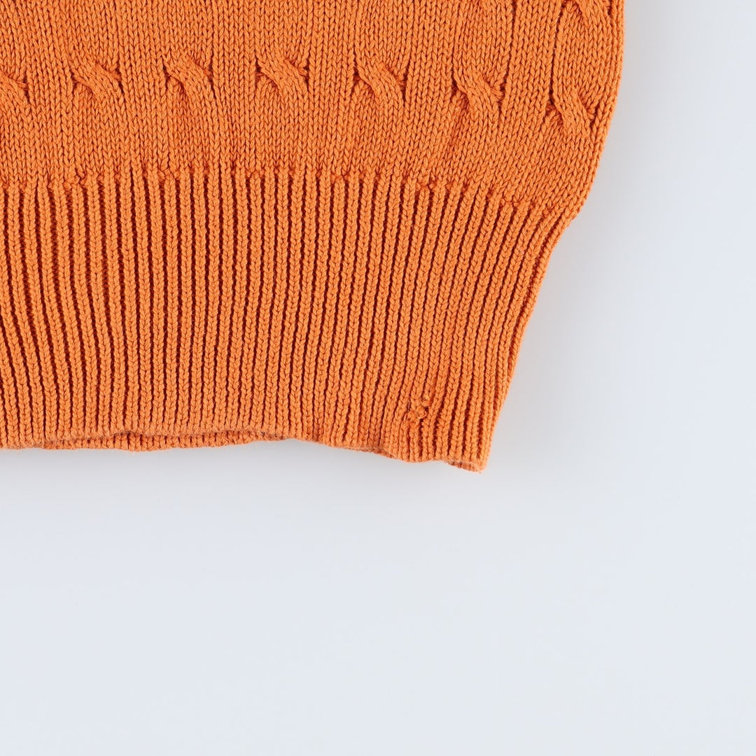 Ralph Lauren RALPH LAUREN SPORT Short-Sleeve Cable Knit Turtleneck Cotton Sweater, Women's Size S (approx.) cotton orange type Vintage Second Hand