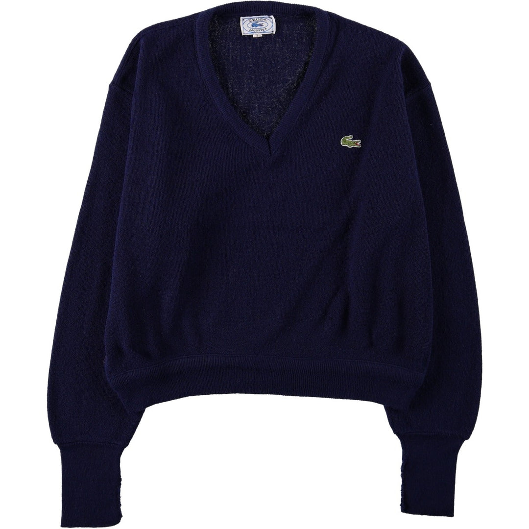 70s-80'S Lacoste IZOD V-neck acrylic knit sweater, women's size L equivalent, vintage. Oron Acrylic navy blue type Vintage Second Hand
