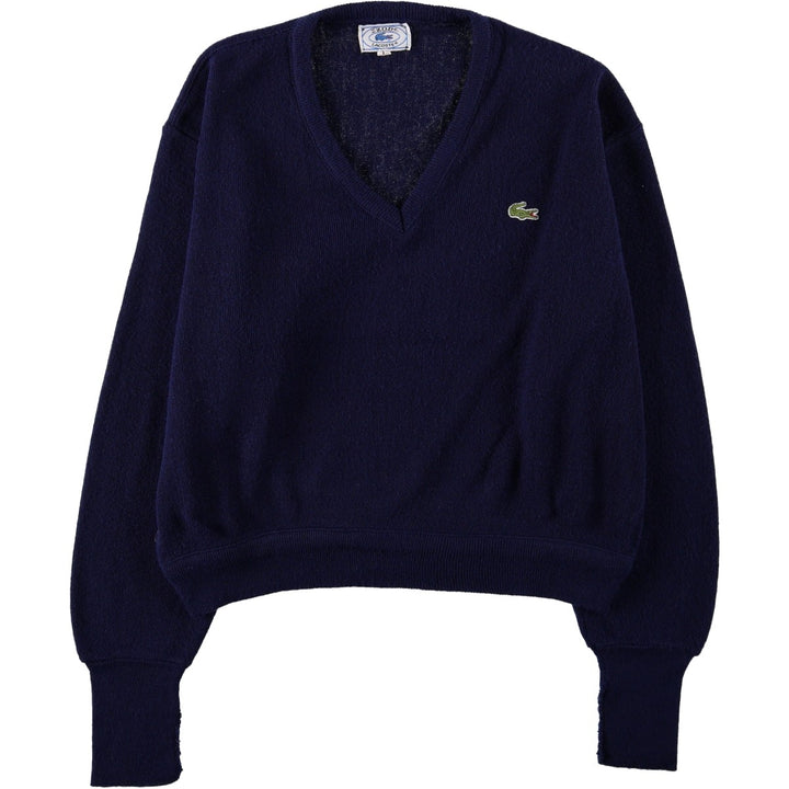 70s-80'S Lacoste IZOD V-neck acrylic knit sweater, women's size L equivalent, vintage. Oron Acrylic navy blue type Vintage Second Hand