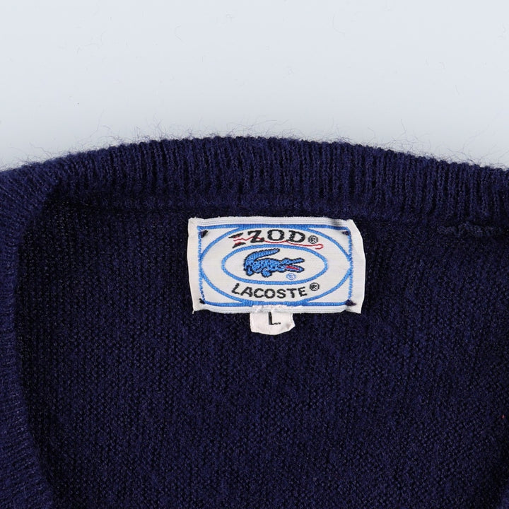 70s-80'S Lacoste IZOD V-neck acrylic knit sweater, women's size L equivalent, vintage. Oron Acrylic navy blue type Vintage Second Hand