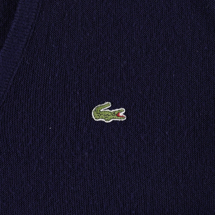 70s-80'S Lacoste IZOD V-neck acrylic knit sweater, women's size L equivalent, vintage. Oron Acrylic navy blue type Vintage Second Hand