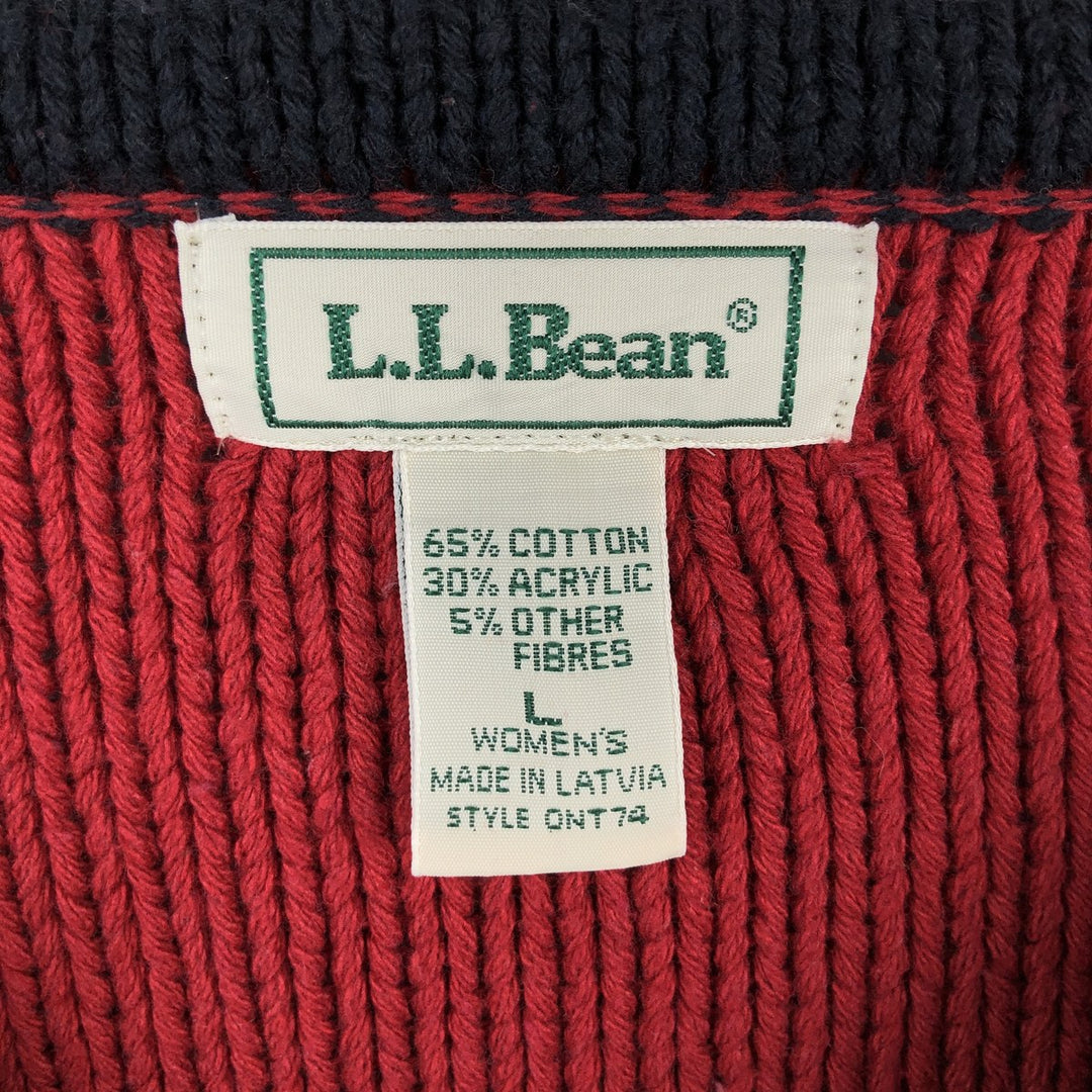 Vintage LLBean cotton knit sweater from the 1990s, women's size L (approx.). cotton red type Vintage Second Hand
