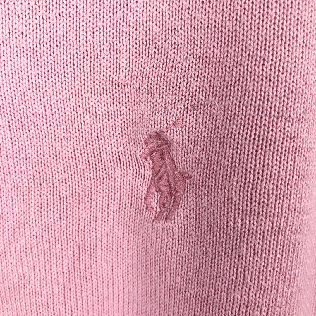 Ralph Lauren POLO RALPH LAUREN V-neck cotton knit sweater, women's size L (approx.) Pima Cotton pink type Vintage Second Hand