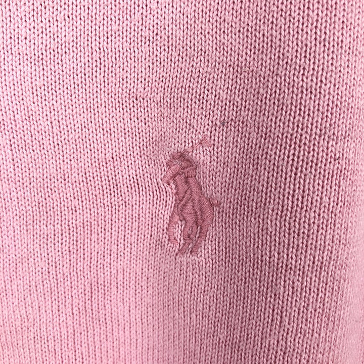 Ralph Lauren POLO RALPH LAUREN V-neck cotton knit sweater, women's size L (approx.) Pima Cotton pink type Vintage Second Hand